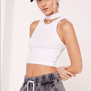 Missguided White Ribbed Choker Crop Top